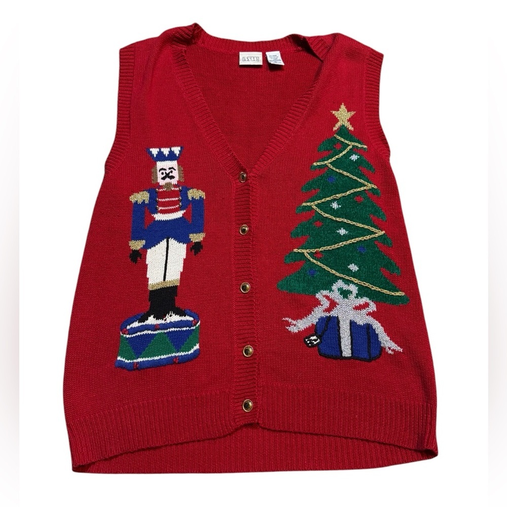 🎅✨LAURA‎ GAYLE Red Christmas Vest XL Nutcracker & Tree✨🎅